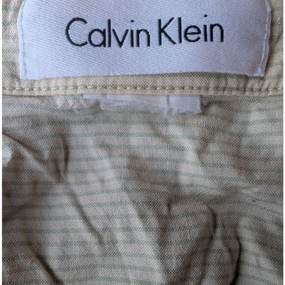 Calvin Klein Silk Blend Micro Stripe Green and White Button Down Size S - Picture 3 of 9